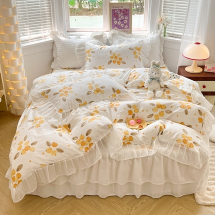 91家纺网 家纺一手货源 找家纺 （总）七七  2025新款13370印花全棉雪纺床裙款四件套