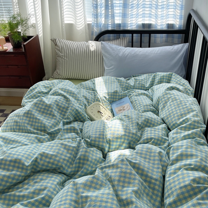 91家纺网 家纺一手货源 找家纺 六巷胡同 2023新款ins博主风洋气小格子篇四件套 芝士黄小格