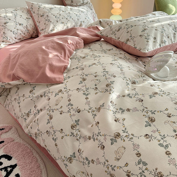 91家纺网 家纺一手货源 找家纺 千朵 2023新款全棉生态磨毛四件套 浅汐米