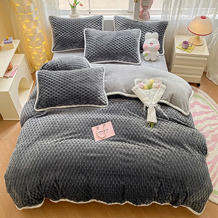 梦之岛 2023包边AB面牛奶绒印染提花金龟绒加厚保暖四件套 金龟绒-深灰