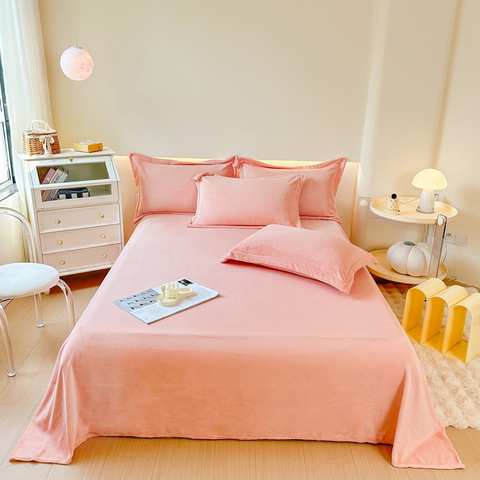 91家纺网 家纺一手货源 找家纺 2023年新款多功能毛毯牛奶绒床单三件套 黛粉