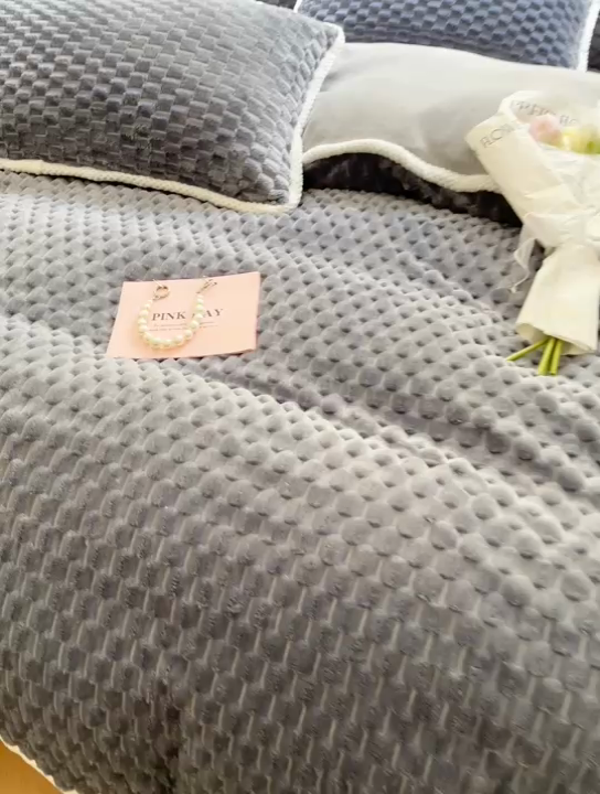 91家纺网 家纺一手货源 找家纺 梦之岛 2023包边AB面牛奶绒印染提花金龟绒加厚保暖四件套 金龟绒-深灰