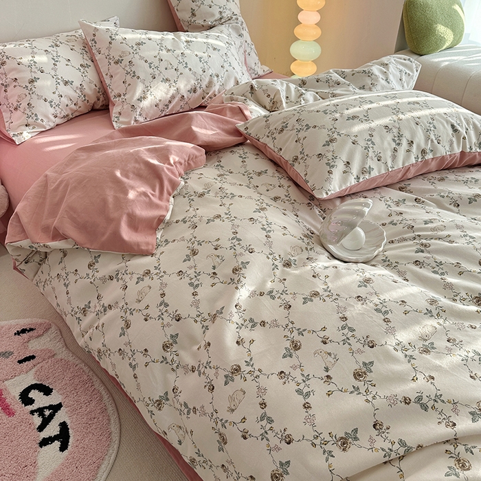 91家纺网 家纺一手货源 找家纺 千朵 2023新款全棉生态磨毛四件套 浅汐米