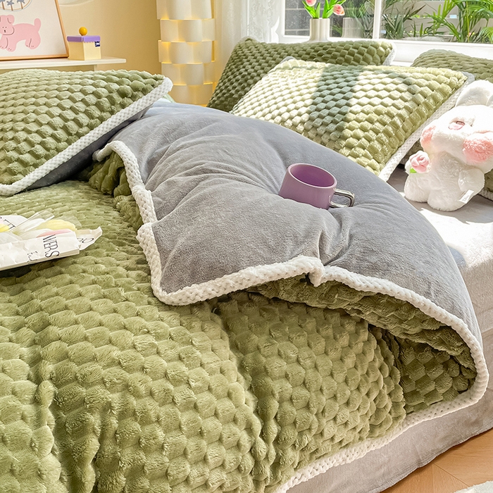 91家纺网 家纺一手货源 找家纺 梦之岛 2023包边AB面牛奶绒印染提花金龟绒加厚保暖四件套 金龟绒-抹茶绿