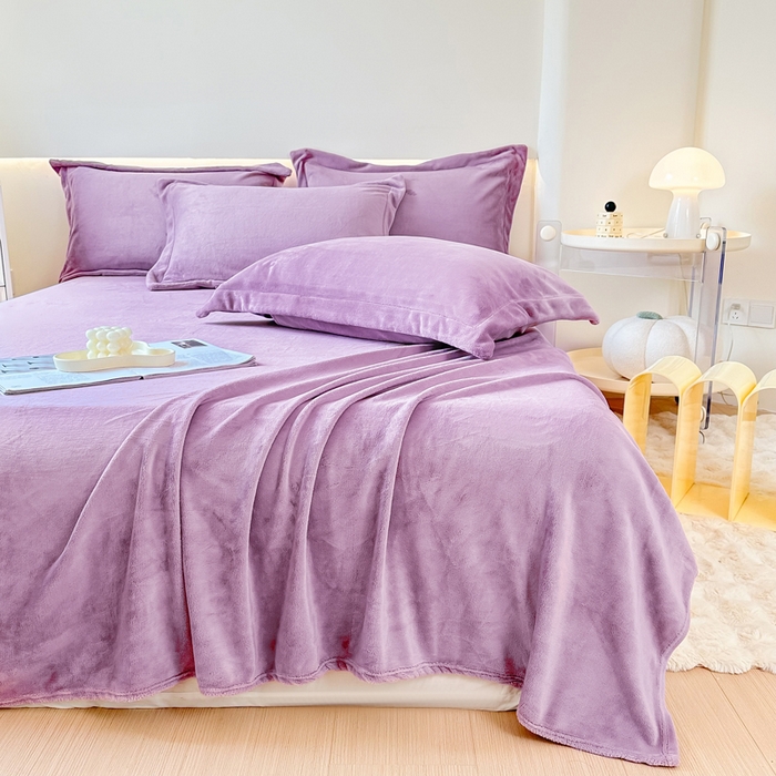 91家纺网 家纺一手货源 找家纺 2023年新款多功能毛毯牛奶绒床单三件套 风铃紫