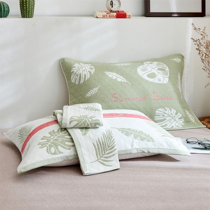 朴尔 2023新款三层纱布定位枕巾 夏日芭蕉-绿