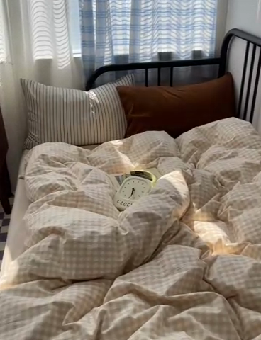 91家纺网 家纺一手货源 找家纺 六巷胡同 2023新款ins博主风洋气小格子篇四件套 浅米咖小格