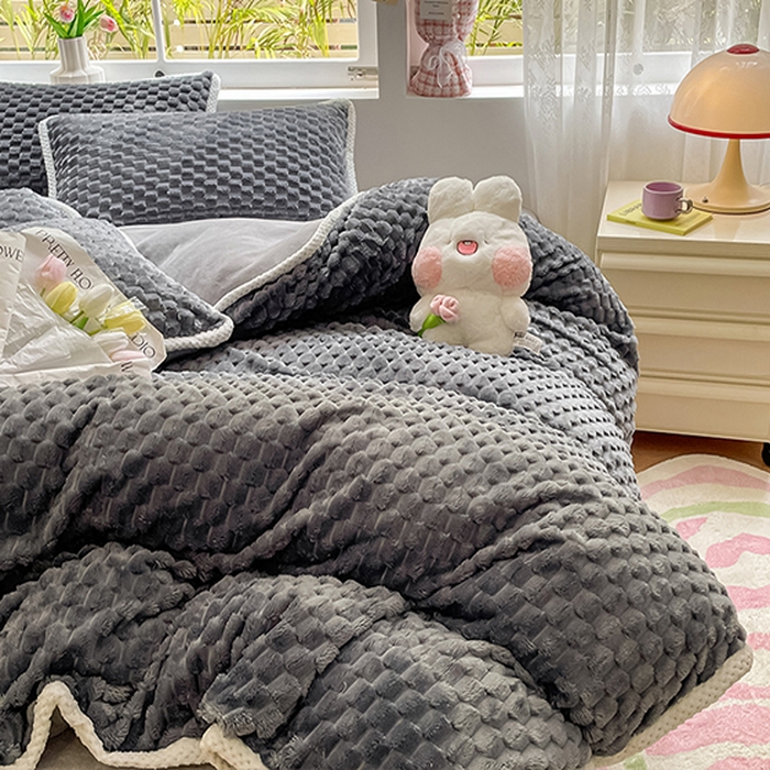 91家纺网 家纺一手货源 找家纺 梦之岛 2023包边AB面牛奶绒印染提花金龟绒加厚保暖四件套 金龟绒-深灰