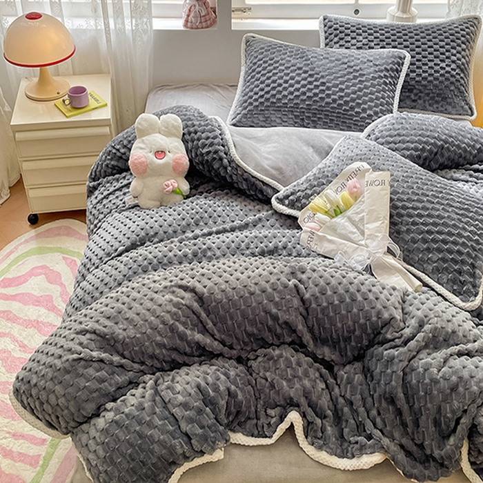 91家纺网 家纺一手货源 找家纺 梦之岛 2023包边AB面牛奶绒印染提花金龟绒加厚保暖四件套 金龟绒-深灰