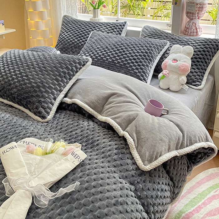 91家纺网 家纺一手货源 找家纺 梦之岛 2023包边AB面牛奶绒印染提花金龟绒加厚保暖四件套 金龟绒-深灰