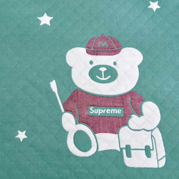 91家纺网 家纺一手货源 找家纺 朴尔 2023新款三层纱布定位枕巾 阳光熊-绿