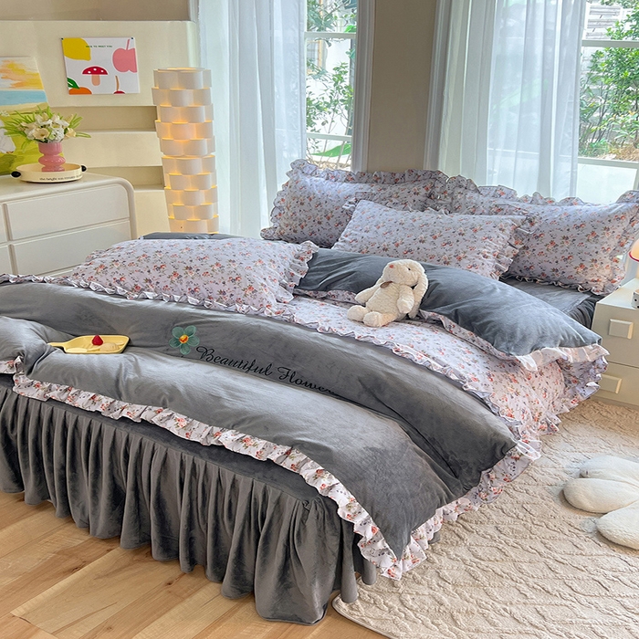 91家纺网 家纺一手货源 找家纺 绒兔兔 2023新款双层纱棉加牛奶绒四件套 绒-婉然