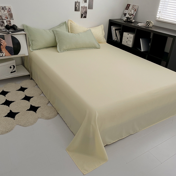 91家纺网 家纺一手货源 找家纺 贝拉梦2023新款个性撞色混搭亲肤棉四件套 茉莉奶绿