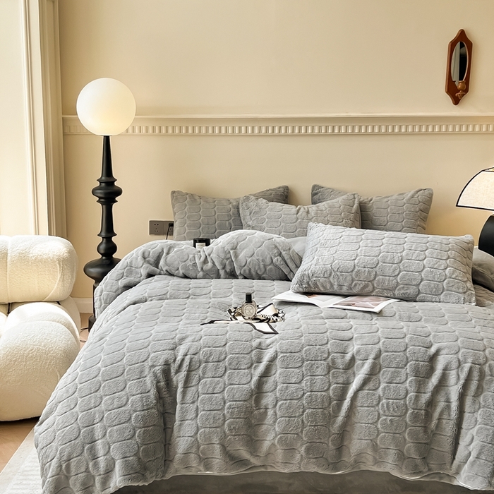 91家纺网 家纺一手货源 找家纺 慕尚家纺 2025新款280g兔毛绒四件套-洛卡 洛卡银灰