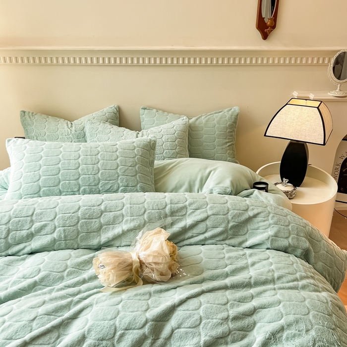 91家纺网 家纺一手货源 找家纺 慕尚家纺 2025新款280g兔毛绒四件套-洛卡 洛卡嫩绿