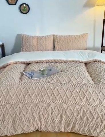 91家纺网 家纺一手货源 找家纺 雅蔓依 2025新款塔芙绒羊羔绒冬被被子被芯 卡其色