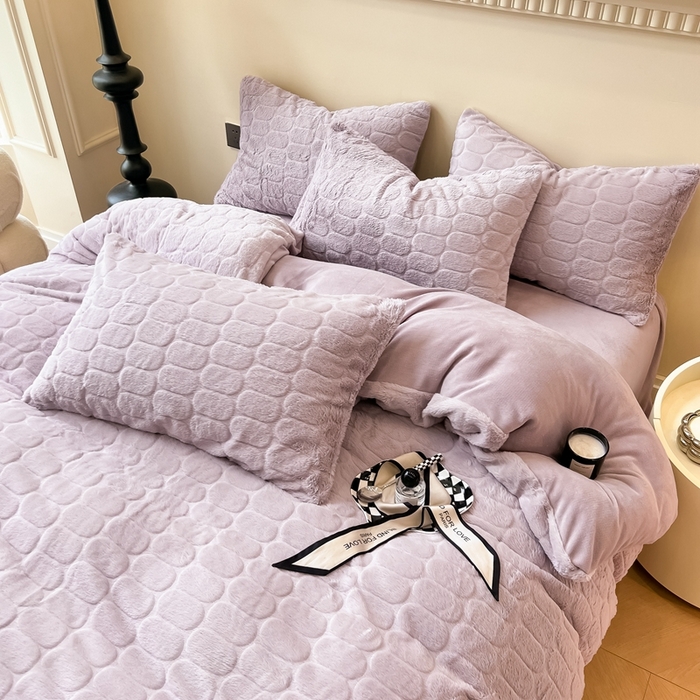 91家纺网 家纺一手货源 找家纺 慕尚家纺 2025新款280g兔毛绒四件套-洛卡 洛卡-风铃紫