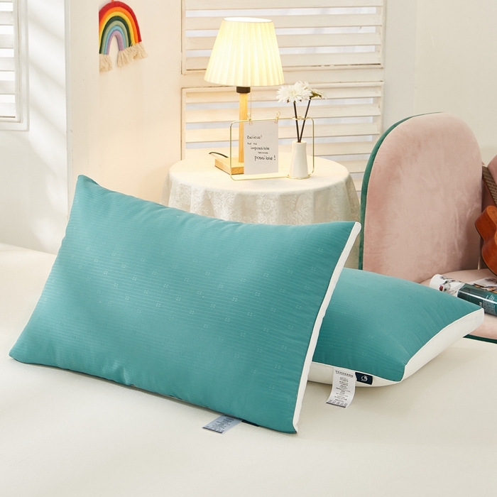 91家纺网 家纺一手货源 找家纺 拾光枕芯  2023新款地中海拼色枕芯 白绿