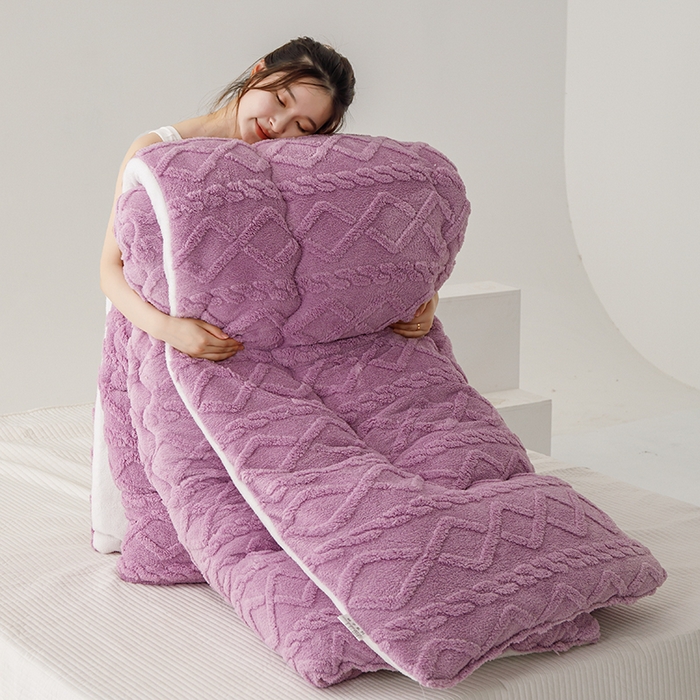 91家纺网 家纺一手货源 找家纺 雅蔓依 2025新款塔芙绒羊羔绒冬被被子被芯 香芋紫