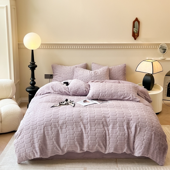 91家纺网 家纺一手货源 找家纺 慕尚家纺 2025新款280g兔毛绒四件套-洛卡 洛卡-风铃紫