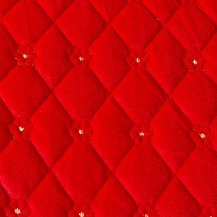 91家纺网 家纺一手货源 找家纺 罗艺轩 2024新款花季宝宝绒全套夹棉絎缝加厚系列床裙三件套 喜庆红