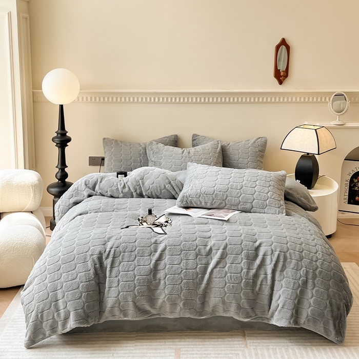 91家纺网 家纺一手货源 找家纺 慕尚家纺 2025新款280g兔毛绒四件套-洛卡 洛卡银灰