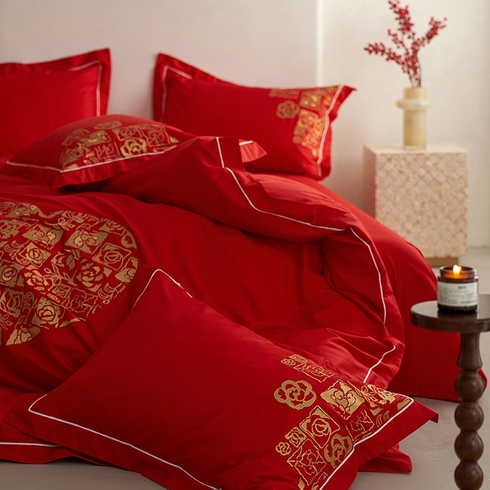 91家纺网 家纺一手货源 找家纺 （总）千朵森 2024新款新疆长绒棉婚庆刺绣四件套-（比翼）