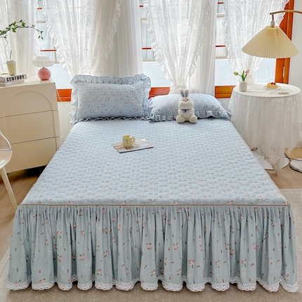 91家纺网 家纺一手货源 找家纺 （总）恋尚 2023新款小竹棉提花床笠式夹棉床裙