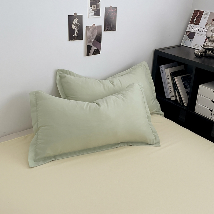 91家纺网 家纺一手货源 找家纺 贝拉梦2023新款个性撞色混搭亲肤棉四件套 茉莉奶绿