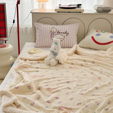 91家纺网 家纺一手货源 找家纺 （总）昔可家纺 2023新款ins风牛奶绒羊羔绒印花毛毯（风格一）