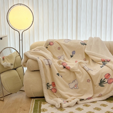 91家纺网 家纺一手货源 找家纺 （总）昔可家纺 2023新款ins风牛奶绒羊羔绒印花毛毯（风格二）