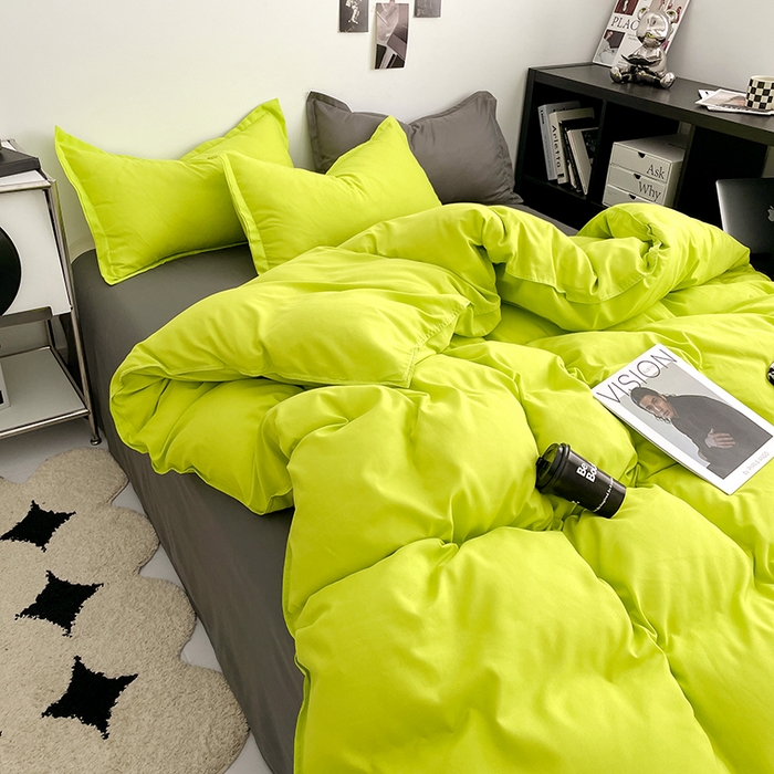 91家纺网 家纺一手货源 找家纺 贝拉梦2023新款个性撞色混搭亲肤棉四件套 绿灯侠