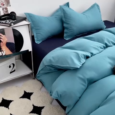 91家纺网 家纺一手货源 找家纺 贝拉梦2023新款个性撞色混搭亲肤棉四件套 禁止焦虑