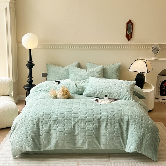 91家纺网 家纺一手货源 找家纺 慕尚家纺 2025新款280g兔毛绒四件套-洛卡 洛卡嫩绿