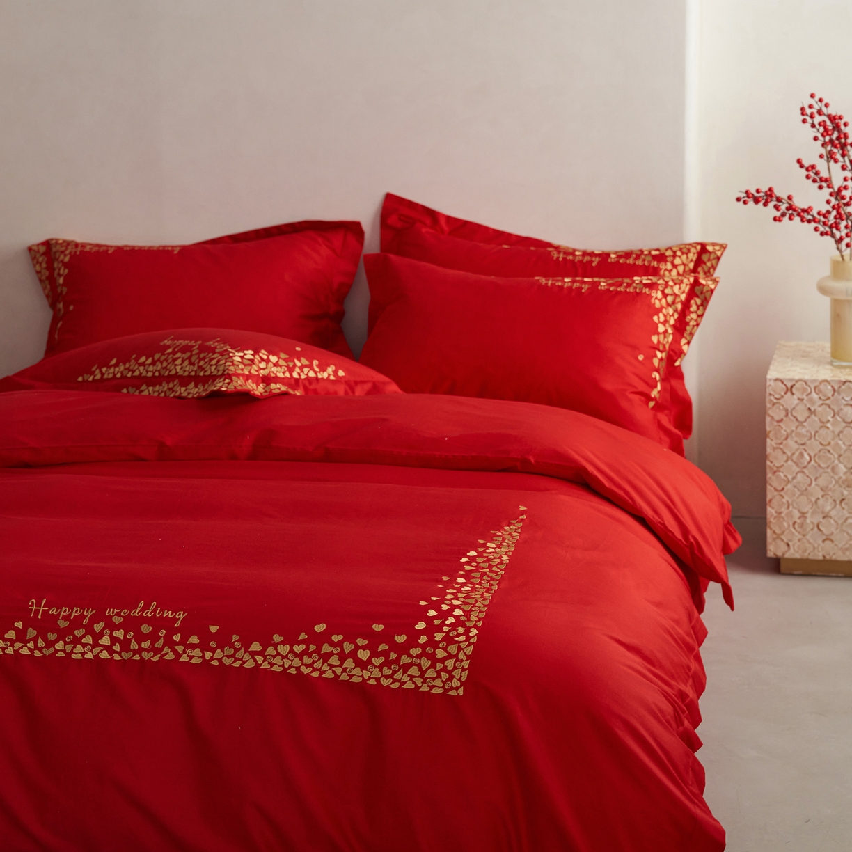 91家纺网 家纺一手货源 找家纺 （总）千朵森 2024新款新疆长绒棉婚庆刺绣四件套-（花嫁）