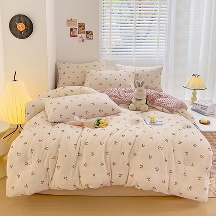 91家纺网 家纺一手货源 找家纺 （总）寐居 2023新款水洗双层纱+豆豆绒 A类大豆抗菌被