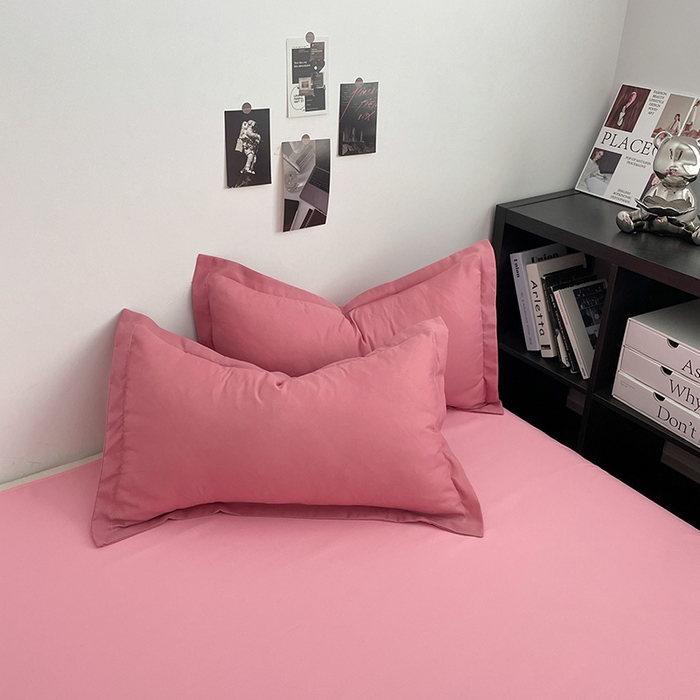 91家纺网 家纺一手货源 找家纺 贝拉梦2023新款个性撞色混搭亲肤棉四件套 白桃清茶