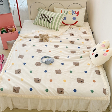 91家纺网 家纺一手货源 找家纺 昔可家纺 2023新款ins风牛奶绒羊羔绒印花毛毯（风格一） 彩色波点熊