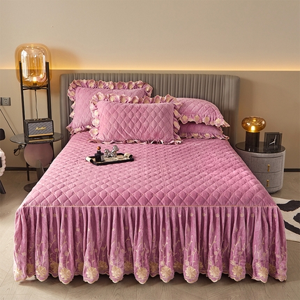 罗艺轩 2024新款花季宝宝绒全套夹棉絎缝加厚系列床裙三件套 丁香紫
