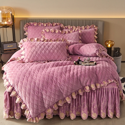 罗艺轩 2024新款花季宝宝绒全套夹棉絎缝加厚系列床裙套件 丁香紫