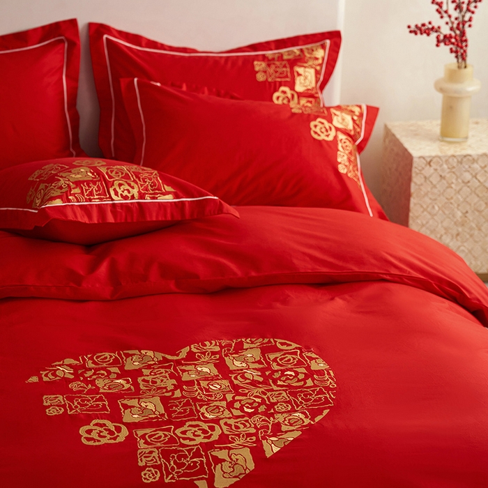 91家纺网 家纺一手货源 找家纺 （总）千朵森 2024新款新疆长绒棉婚庆刺绣四件套-（比翼）