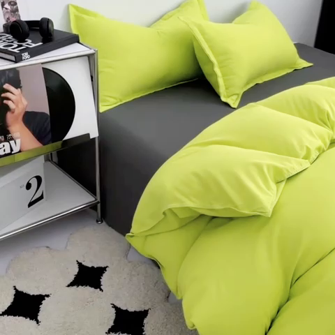 91家纺网 家纺一手货源 找家纺 贝拉梦2023新款个性撞色混搭亲肤棉四件套 绿灯侠