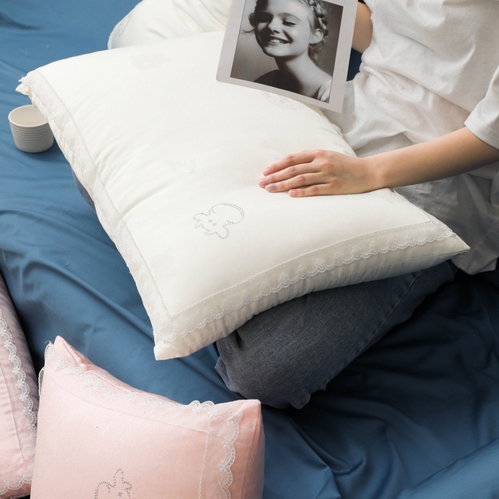 91家纺网 家纺一手货源 找家纺 拾光枕芯 2023新款天丝牛奶蕾丝枕 白色