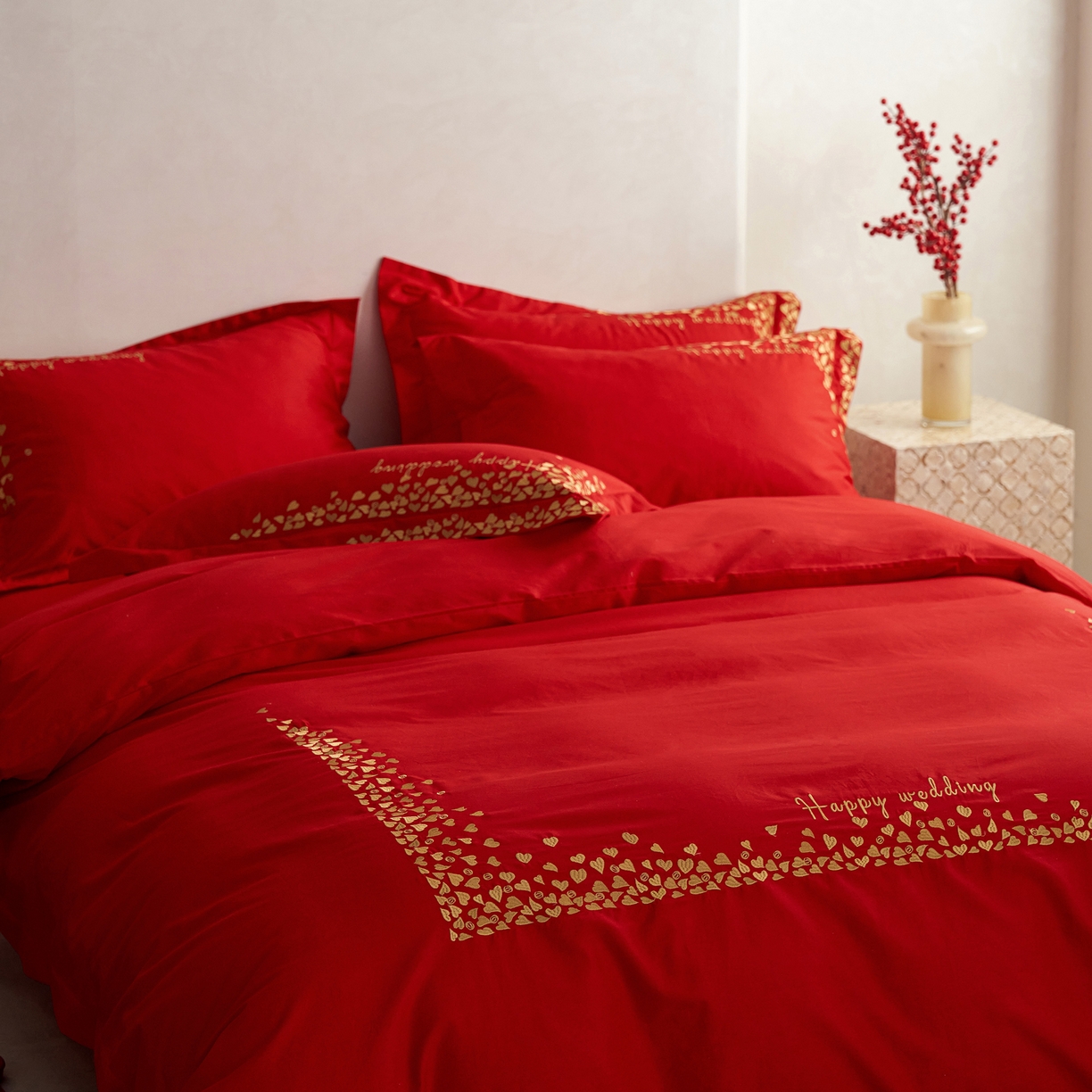 91家纺网 家纺一手货源 找家纺 （总）千朵森 2024新款新疆长绒棉婚庆刺绣四件套-（花嫁）