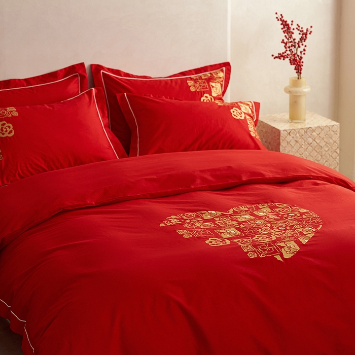 91家纺网 家纺一手货源 找家纺 （总）千朵森 2024新款新疆长绒棉婚庆刺绣四件套-（比翼）