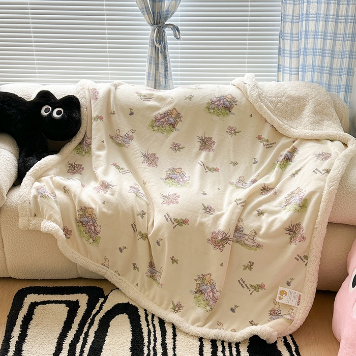 91家纺网 家纺一手货源 找家纺 昔可家纺 2023新款ins风牛奶绒羊羔绒印花毛毯（风格二） 小熊花园