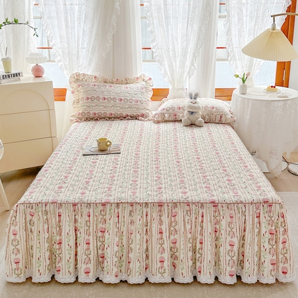 91家纺网 家纺一手货源 找家纺 （总）恋尚 2023新款小竹棉提花床笠式夹棉床裙