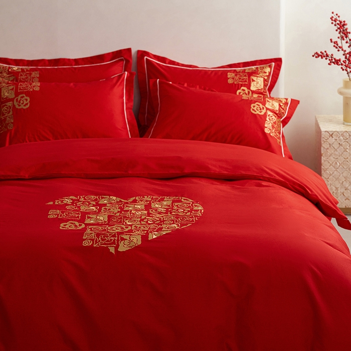 91家纺网 家纺一手货源 找家纺 （总）千朵森 2024新款新疆长绒棉婚庆刺绣四件套-（比翼）