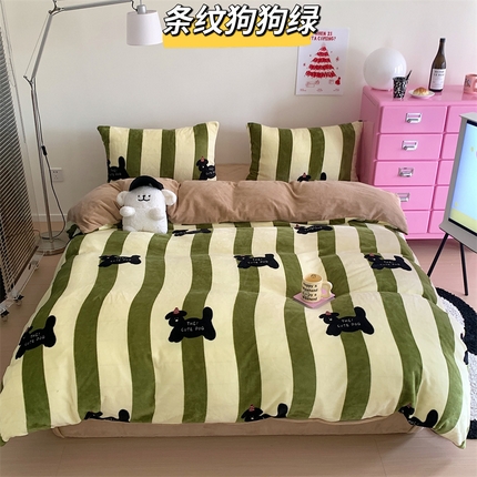 91家纺网 家纺一手货源 找家纺 （总）星期八 2023新款210g双面牛奶绒印花四件套