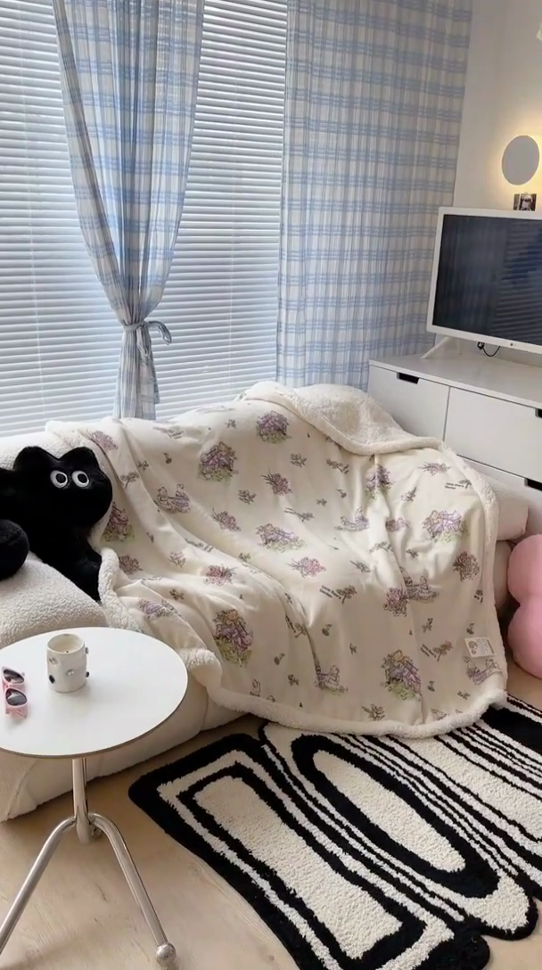 91家纺网 家纺一手货源 找家纺 昔可家纺 2023新款ins风牛奶绒羊羔绒印花毛毯（风格二） 小熊花园